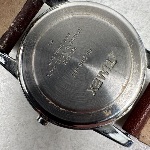 Timex Watch Mens 35mm Day Date Indiglo Two Tone Brown Band Quartz New Battery - Picture 11 of 13